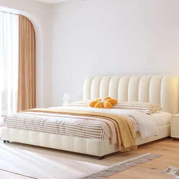  Тканевая кровать в кремовом стиле, легкая роскошная, современная и простая тканевая кровать, главная спальня, скандинавская интернет-знаменитость, ins do