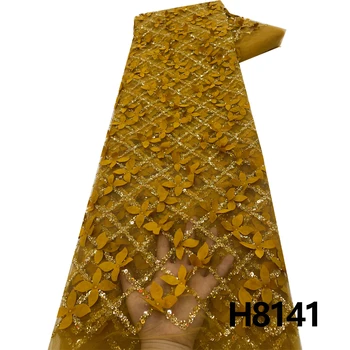  HFX 2023 Новейшая Африканская Кружевная ткань с 3D Цветочной вышивкой, Высококачественная кружевная ткань из французского тюля ручной работы, расшитая бисером, свадебное платье