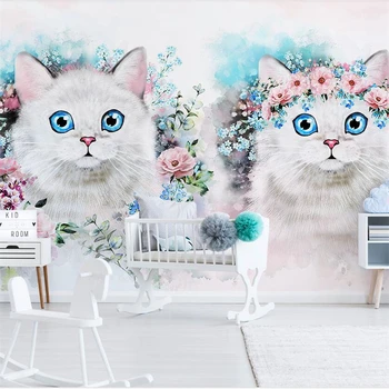  wellyu Скандинавский минималистичный цветок котенок украшение стены детской комнаты изготовленная на заказ большая фреска обои papel de parede mural