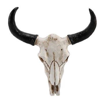 Голова Коровы из смолы, висящая на стене, 3D Скульптура животного мира, Статуэтки, Поделки, Декор из рогов