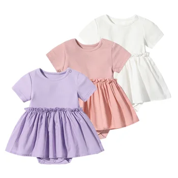  Платье для маленьких девочек, комплект одежды для девочек, хлопковое однотонное платье для вечеринки в честь Дня рождения новорожденных