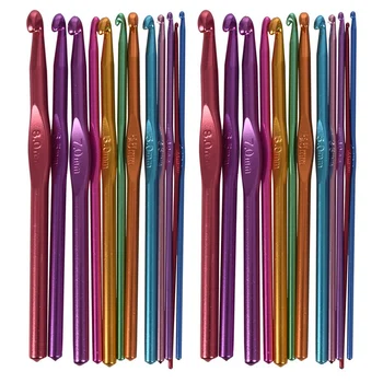  Набор из 24 металлических спиц и крючков для вязания крючком с чехлом, набор для рукоделия из пряжи Разноцветный случайный