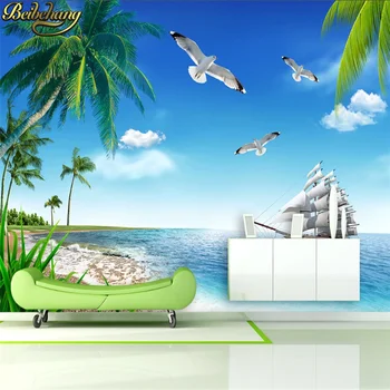  бейбеханг пользовательские 3D обои papel de parede морской пейзаж Мальдив кокосовая пальма парусный диван гостиная тв фон обои