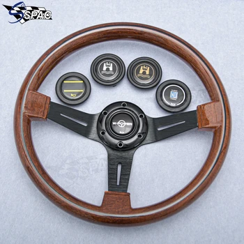  Классическое Рулевое колесо Auto Wood Film 350 мм 14 дюймов с кнопкой звукового сигнала Комплект для гоночного автомобиля Спортивная Копия Деревянного рулевого колеса