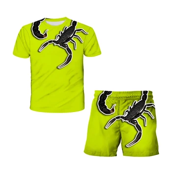  Комплекты футболок и шорт для мальчиков на Хэллоуин, топ + шорты с 3D-принтом в виде Скорпиона, костюмы из 2 предметов, комплект детской одежды, топ и брюки для мальчиков