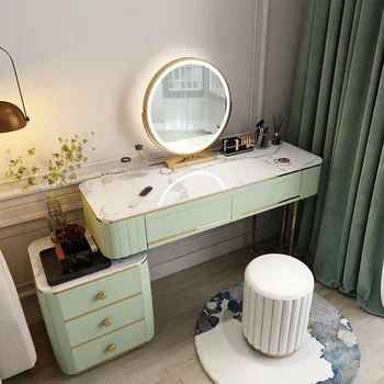  Роскошный туалетный столик Nordic Light из шифера, умное зеркало со светодиодной подсветкой, Многофункциональный шкаф для хранения, мебель для спальни с одним столом
