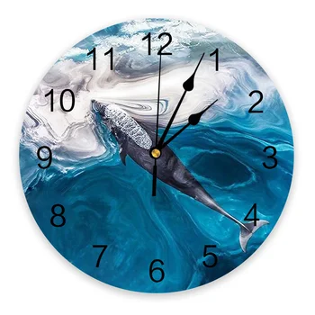  Часы с океанским дельфином и китом, домашний декор для гостиной, большие круглые настенные часы, Немой кварц, настольные часы, украшение спальни, Настенные часы