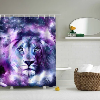  Занавески для душа с принтом симпатичного синего Льва, водонепроницаемая занавеска для душа из полиэстера, Занавеска для ванной комнаты Cute Lion 10 с крючками Tende