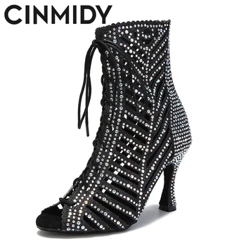 CINMIDY/ Новая обувь для бальных выступлений, профессиональная обувь для латиноамериканских танцев, женские пикантные ботинки для танцев на шесте, высокие ботинки для вечеринок на мягкой подошве