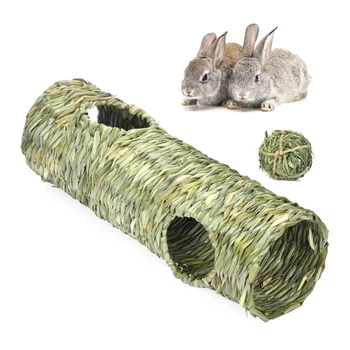  Травяной домик для кролика из натуральной травы ручного плетения, игровая травяная кровать, складные развевающиеся хижины-убежища, игрушка для кроликов и хомячков