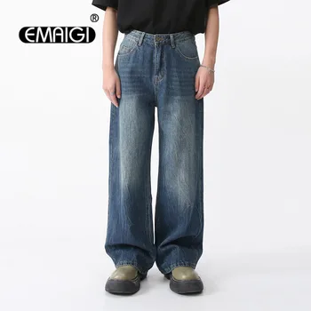  Джинсы для мужчин Уличная мода Свободные Повседневные Винтажные прямые джинсы с широкими штанинами Джинсовые брюки Мужской Корейский тренд Джинсовые брюки