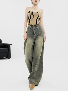  Женская винтажная уличная одежда, мешковатые Корейские джинсы с высокой талией, широкие брюки оверсайз, джинсовые брюки в стиле гранж, альтернативная одежда
