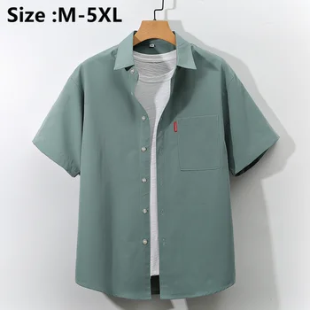  Большие размеры 4XL 5XL, Мужские Летние Повседневные Рубашки С Коротким Рукавом, Однотонные Облегающие Рубашки на Пуговицах, Мужские Футболки Camisas De Hombre