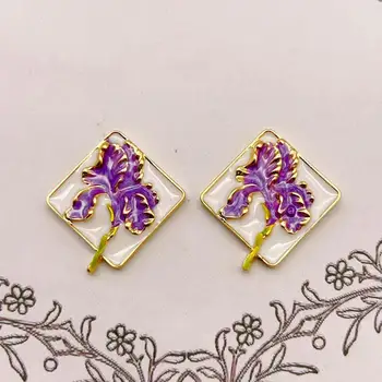  Средневековая винтажная эмаль, фиолетовая глициния, Винтажные дворцовые серьги, высококачественные серьги с маслом в гонконгском стиле, женские