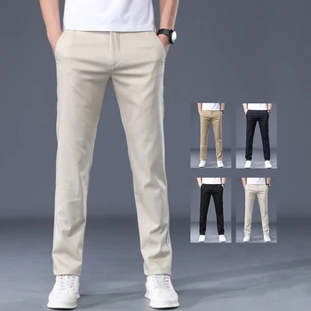  Летняя тонкая мужская рабочая одежда, Повседневные брюки цвета хаки, деловые модные брюки с высокой эластичностью, Высококачественные мягкие брюки мужского бренда