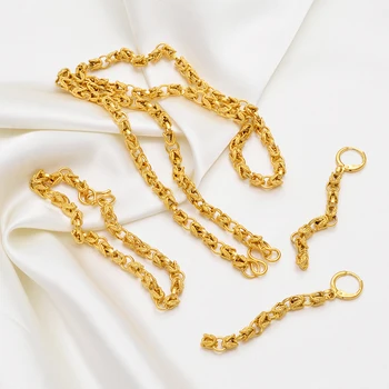  Anniyo Толщина 5 мм, длина 50 см Ожерелье Браслет Серьги наборы для женщин Африка Золотой Цвет Арабский набор Эфиопский #056306