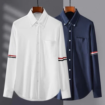  Мужская рубашка TB THOM, Высококачественная Полосатая повязка На руку, Дизайнерская Мужская Одежда, Повседневная Оксфордская Приталенная Корейская Стильная Модная Мужская Блузка