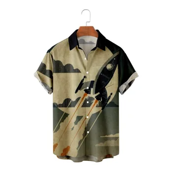  Горячая распродажа Гавайских мужских рубашек Rocket C; Топы с принтом artoon, большие размеры, Летние Пляжные шорты для отдыха, рубашки с рукавами