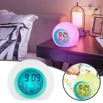  Детский будильник, милые цифровые часы с изменением температуры и даты, 7 цветов, можно переключать на индикатор температуры масла, Таймер приготовления на 30 минут