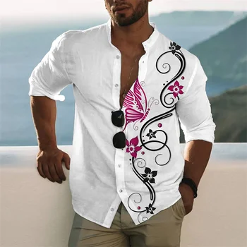  Мужская повседневная спортивная рубашка для фитнеса с отворотом Уличный топ на пуговицах с длинным рукавом 2023 Весна Лето Последняя мода Простой