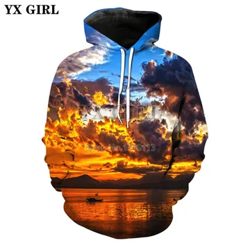  Прямая поставка YX GIRL 2018, модная брендовая одежда, толстовки с 3D-принтом Dusk seascape, свитшоты, мужские и женские повседневные спортивные костюмы