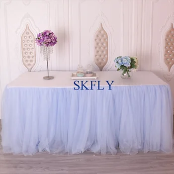  SK005G SKFLY стандартный 6-футовый прямоугольный банкетный элегантный пышный свадебный комплект-пачка, светло-голубая юбка из тюля для стола