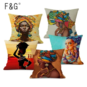  Африканский персонаж, картина маслом, Наволочка, Африканская нация, женщины, Декоративная наволочка, Льняная наволочка для домашнего декора