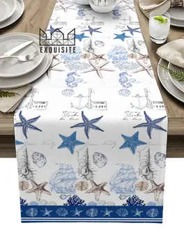  Сине-коричневая морская звезда, коралл, ракушка, бордюр, настольная дорожка, современные скатерти для оформления свадебных торжеств и Рождественского стола