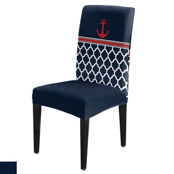  Темно-синий полосатый чехол для стула с эластичным принтом Якоря Обеденный Зал Банкет Свадебная вечеринка Эластичные Чехлы для стульев