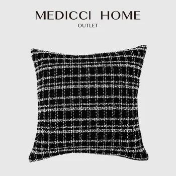  Medicci Home Винтажная Парижская модная наволочка Классическая Черная Серебристая клетчатая Жаккардовая наволочка, окрашенная пряжей, для дивана-кровати