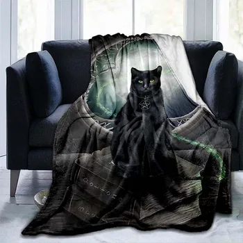  Одеяло с черной кошкой, тыквой и ведьмой на Хэллоуин, легкое мягкое дышащее теплое фланелевое покрывало, постельное белье для дивана-кровати, подарок на Хэллоуин