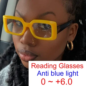  Ретро Прямоугольные очки для чтения, женские Роскошные Брендовые Прозрачные компьютерные очки в маленькой оправе, Желтые очки с синим светом, квадратные очки