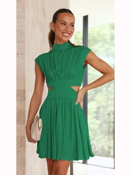  Женское весенне-летнее зеленое длинное платье Макси, однотонное модное платье без рукавов с открытой спиной, милое элегантное повседневное платье