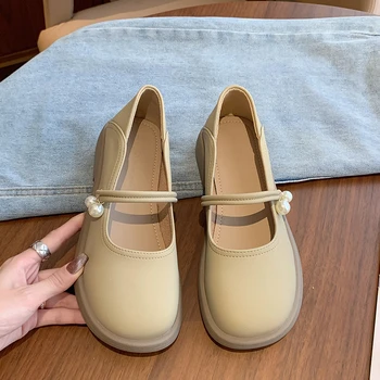  2023 Женская обувь Весенне-осенние женские туфли-лодочки с круглым носком на среднем каблуке, водонепроницаемая женская обувь с мелким носком, расшитая бисером