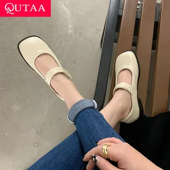  QUTAA 2022, Женские летние туфли-лодочки из натуральной кожи с квадратным каблуком и ремешком сзади, Лаконичная женская обувь с квадратным носком, Размер 34-39