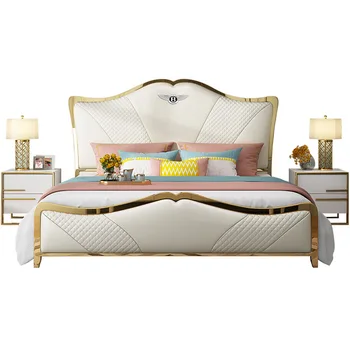  Роскошная итальянская кожаная кровать, главная спальня, двуспальная кровать 1,8 м, современная простая кожаная художественная кровать в гонконгском стиле
