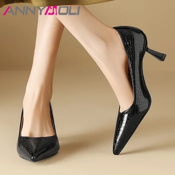  ANNYMOLI / Женские туфли-лодочки на высоком каблуке с острым носком, для вечеринок, лаконичные весенне-осенние туфли, черные, золотистые, 33-46.