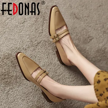  FEDONAS / высококачественные женские туфли-лодочки из натуральной кожи, весна-лето, низкие каблуки, металлическая пряжка, повседневная офисная лаконичная рабочая обувь, женская обувь