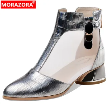  MORAZORA / Новинка 2022 года; женские ботинки из натуральной кожи с классной сеткой; уличные летние ботинки на толстом среднем каблуке; женские ботильоны на молнии;