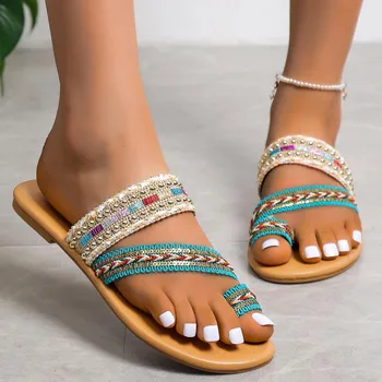  Досуг Плетение в римском стиле, Женские Цветные Летние Нескользящие пляжные сандалии с открытым носком, дышащие сандалии, тапочки