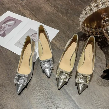  Женские босоножки с кристаллами, острый носок, женские модельные туфли на низком тонком каблуке