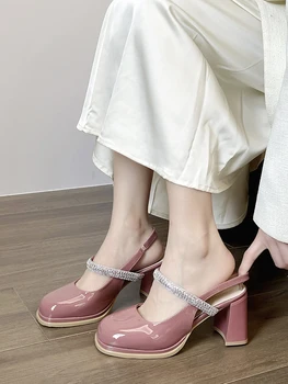  2023 летние розовые туфли на высоких каблуках, Новые туфли Мэри Джейн на массивном каблуке, юбка для студенток, модные туфли на платформе, женские босоножки
