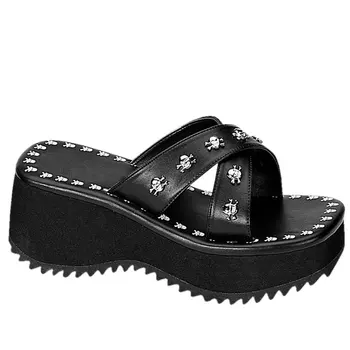  Дизайнерский бренд 2022, черные туфли на высоком каблуке в готическом стиле, удобные летние босоножки на платформе на толстом каблуке, женские тапочки большого размера43