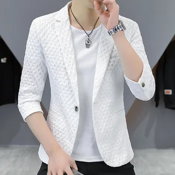  Новый летний костюм со средним рукавом, бутик, повседневная и красивая Корейская версия мужского молодежного приталенного костюма, официальное пальто Single West Top Coat