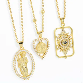  Ожерелья San Judas Tadeo из меди, CZ, хрусталя, ожерелья San Benito, Счастливые турецкие украшения для защиты глаз, подарки nkep20
