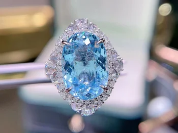  GUILD Fine Jewelry Чистое 18-каратное золото, натуральный 7,37-каратный голубой аквамарин Санта-Мария, драгоценные камни, изысканные кольца для женщин, подарки на День рождения