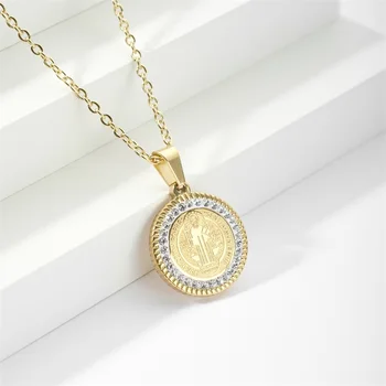  Высококачественное ожерелье с подвеской в виде католической медали Святого Отца, инкрустированное нежным цирконием для мужчин И Женщин, Аксессуары для религиозных амулетов
