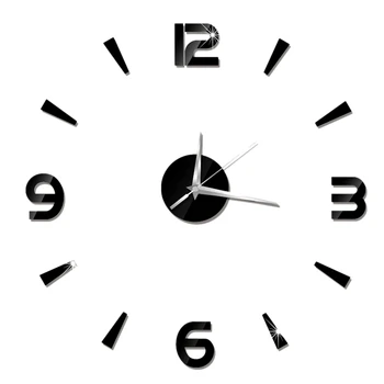  3D Домашний декор Кварцевые Настенные часы своими руками Horloge Часы Для гостиной Модные Акриловые Зеркальные наклейки Черный