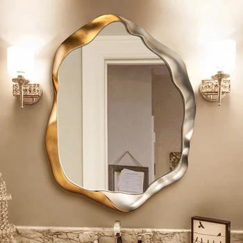  Наклейки, Современное зеркало для бритья в ванной, Нерегулярное Настенное Зеркало Для душа, Роскошный Подвесной Орнамент для дома Espejo Grande