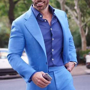  Приталенные повседневные костюмы для мужчин 2023 Синий Свадебный Смокинг жениха из 2 частей, изготовленный на заказ Мужской модный костюм, куртка со штанами